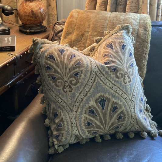 Bukhara Turkish Chenille Schumacher 19 x 19 Square Designer Pillow with Down Feather Insert