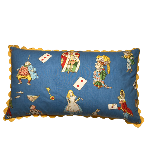 Rare Vintage Designer Alice in Wonderland Blue Oversize 20 x 36 Pillow with Down Feather Insert